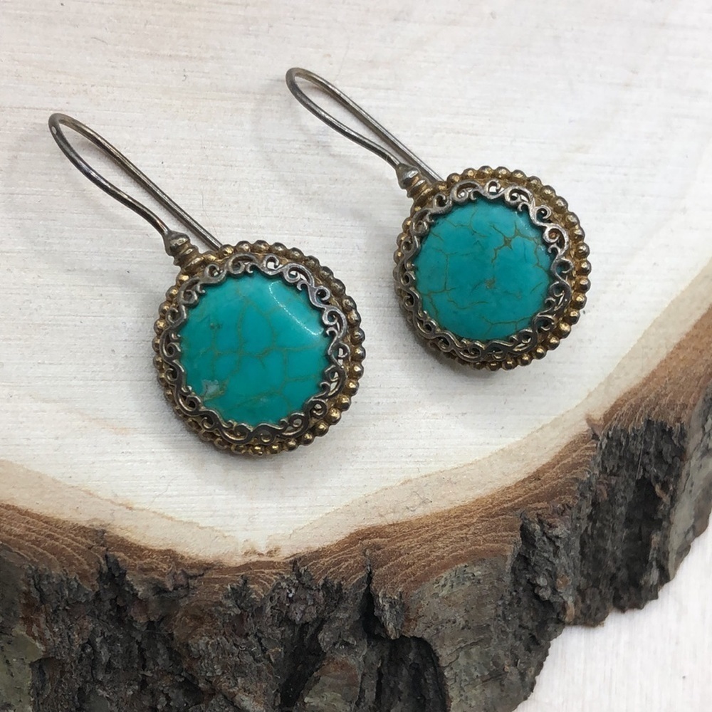 Vintage artisan turquoise  statement style earrings boho southwestern.
